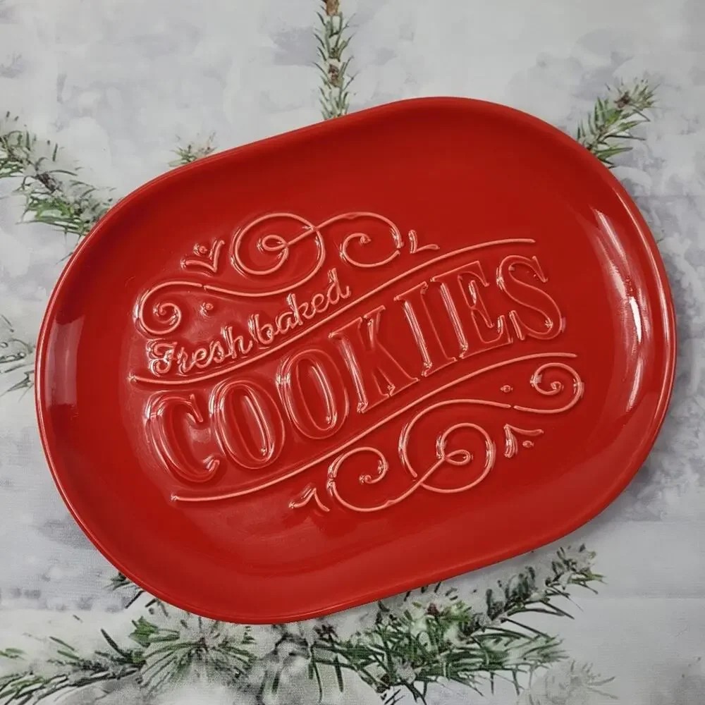 NWOT Hallmark Fresh Baked Cookies Red Serving Platter
